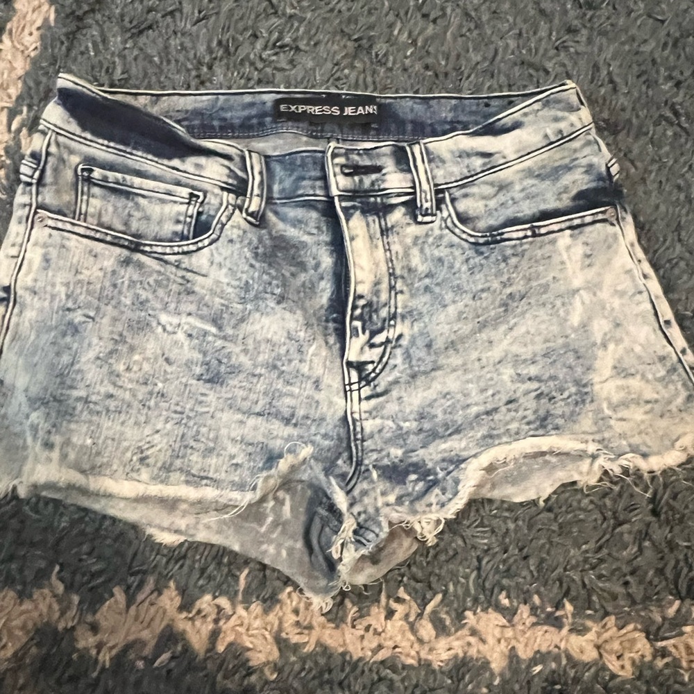 Express Blue Jean Shorts with Distressed Raw-Edge Hem